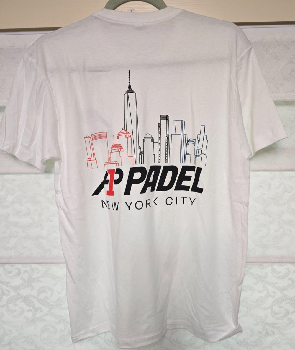 A1 Padel New York City T Shirt Mens Medium White Skyline Graphic NWOT New